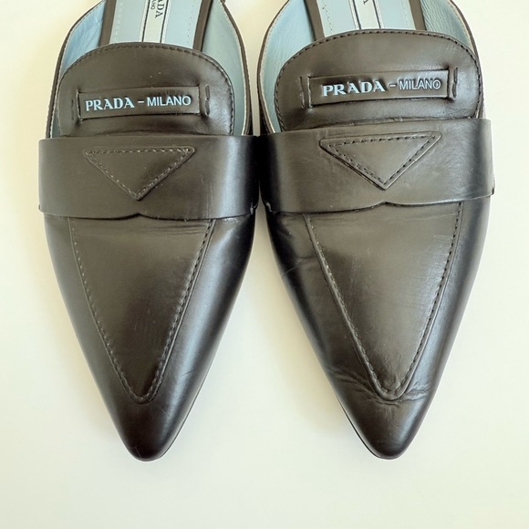Prada Black leather triangle logo slip on slide loafer mules EU 39 - Picture 2 of 11